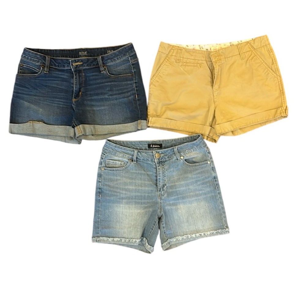 3 short short bundle, All are size 6, Steve & Barry’s, a.n.a., and d. jeans